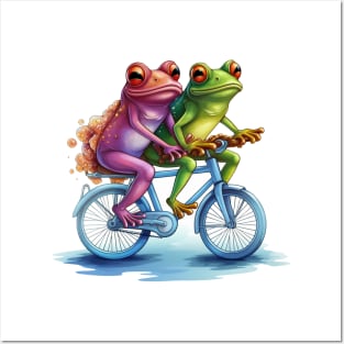 two frogs riding a bicycle Posters and Art